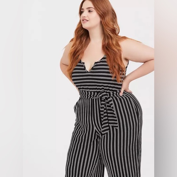 Torrid Black & White Stripe Rib Culotte Jumpsuit - Picture 2 of 8